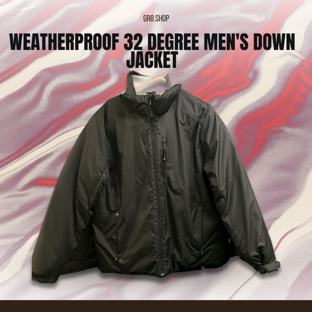 Weatherproof 32 Degree Men's  Sz L Black Down Jacket W/ Zipper Pockets & Quilted